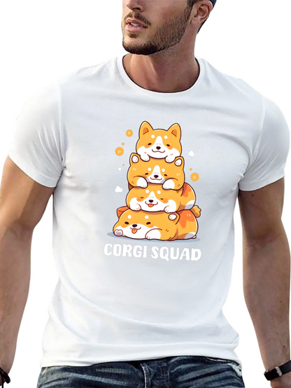 Corgi Squad Stacked Dogs Black T-Shirt