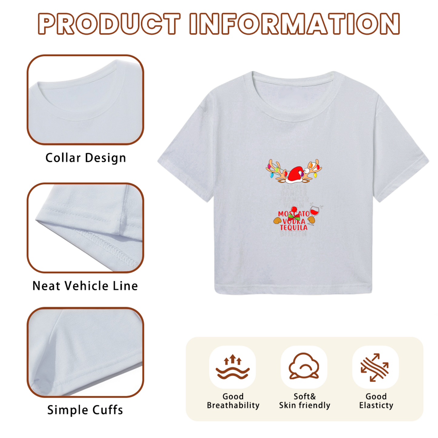 Reindeer Holiday Cocktail Funny Party Christmas Crop Top
