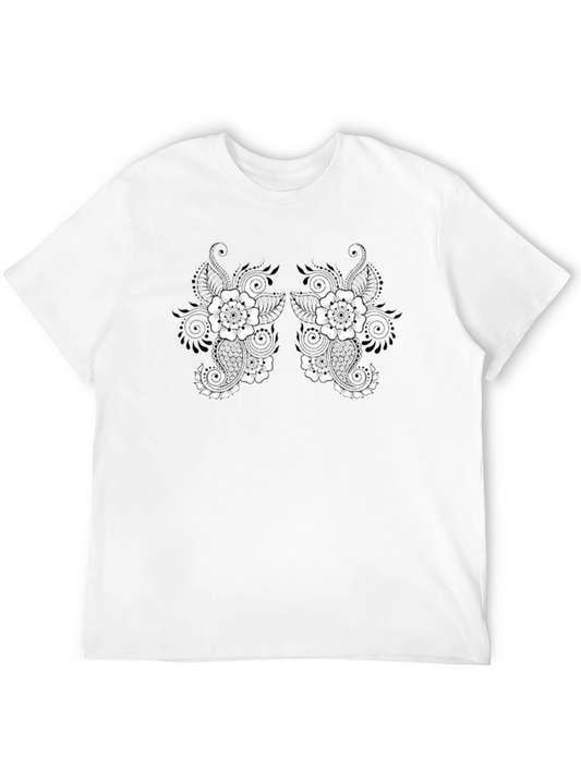 Black T-Shirt with Floral Paisley Design