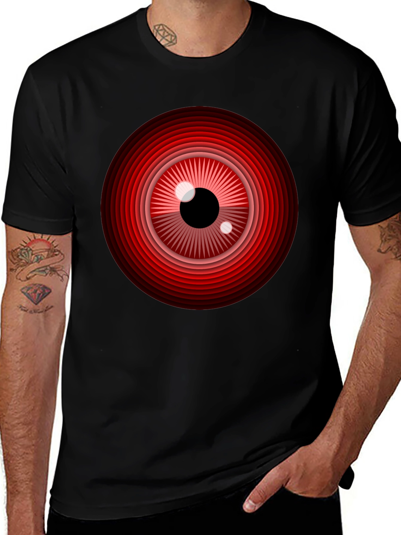 Red Eye Graphic Print Black T-Shirt