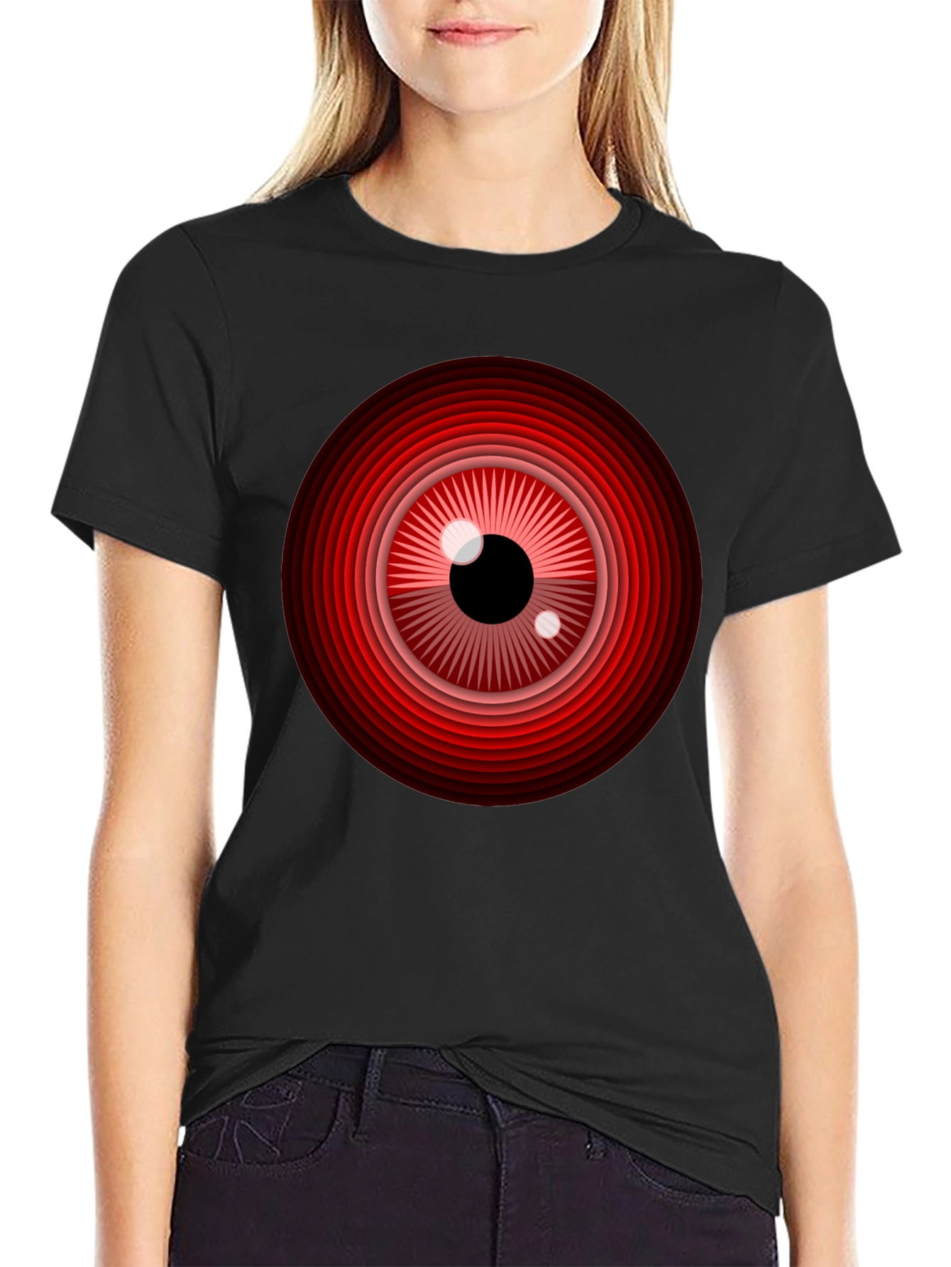 Red Eye Graphic Print Black T-Shirt