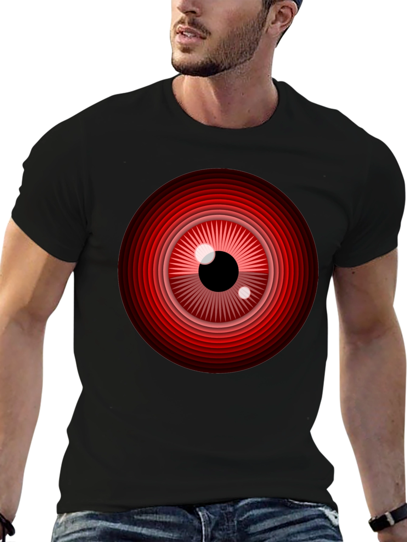 Red Eye Graphic Print Black T-Shirt