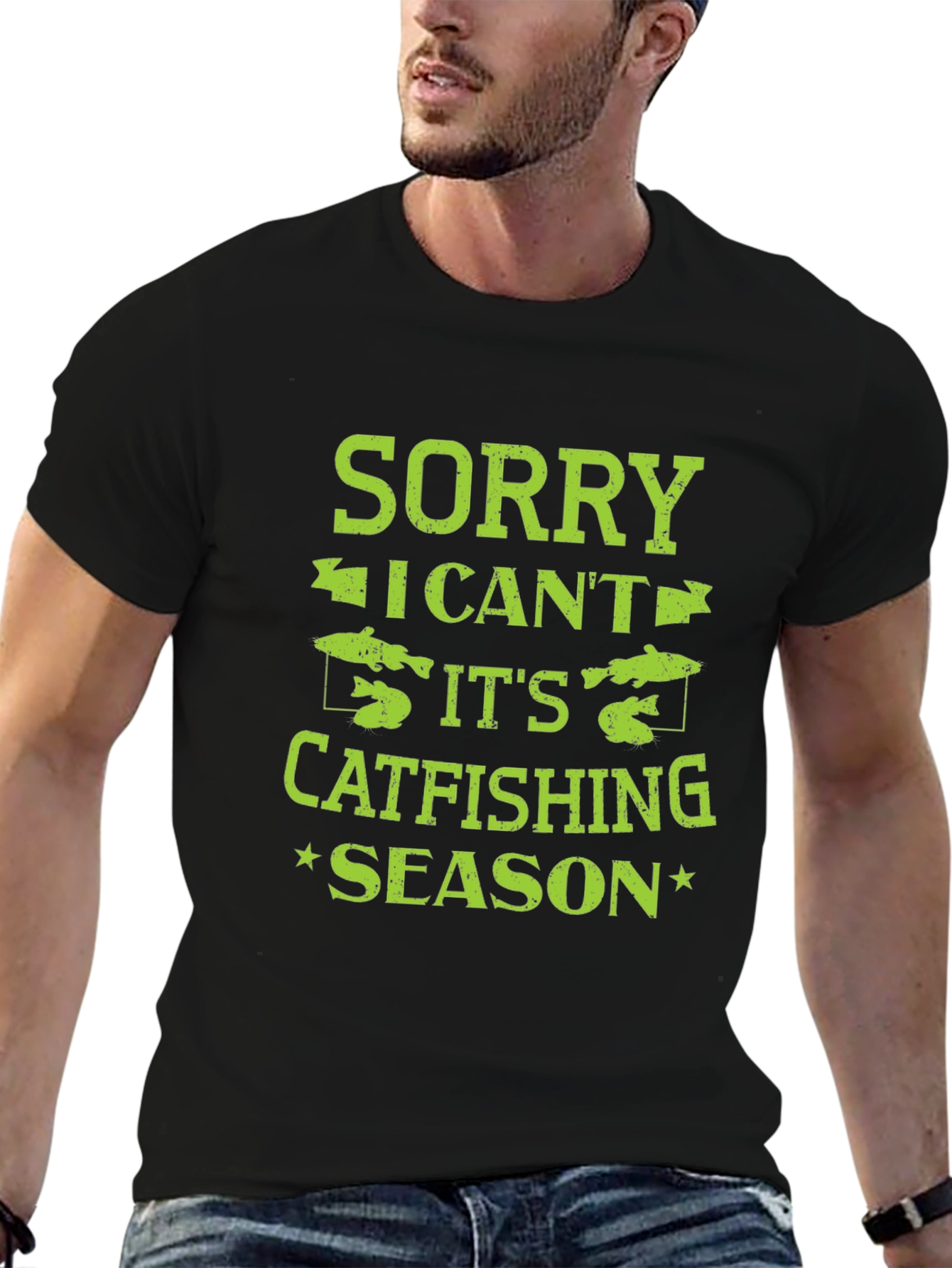 Sorry I Cant Catfishing Season Black T-Shirt