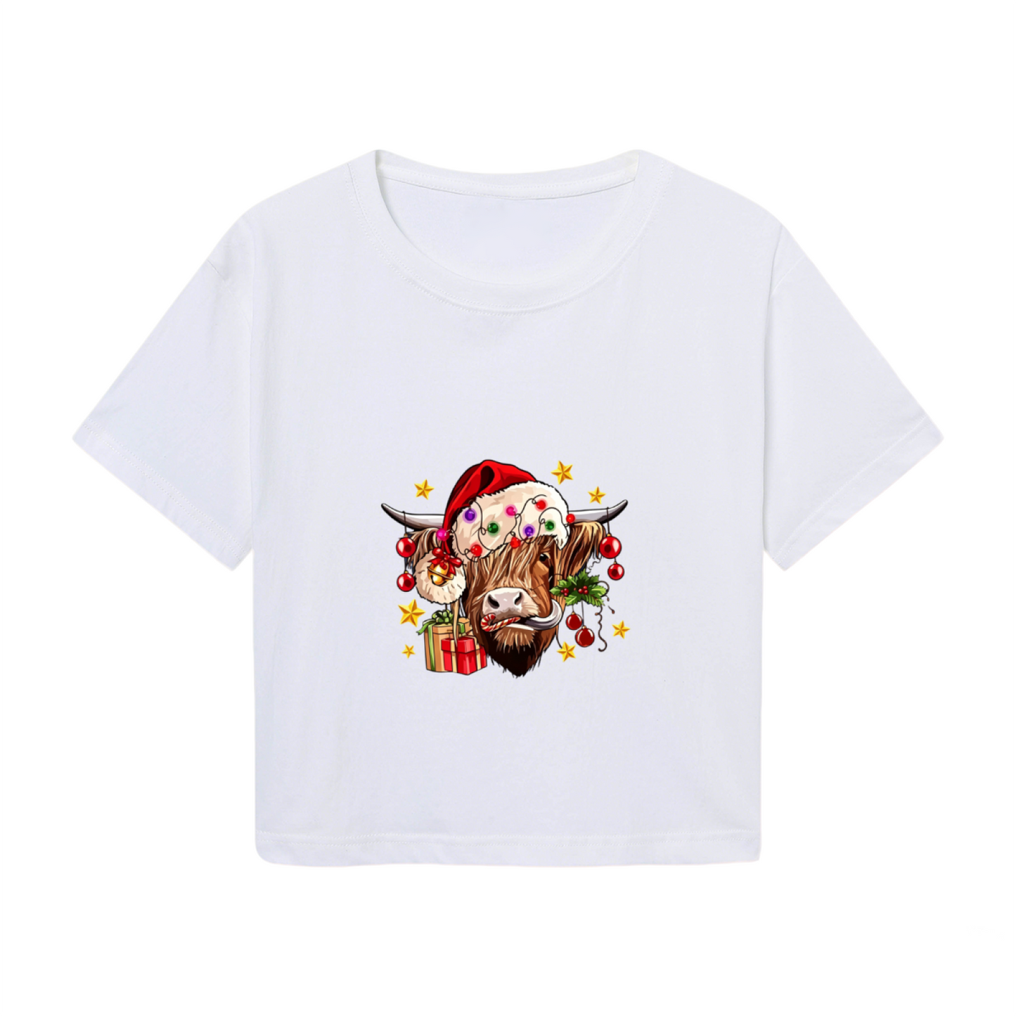 Highland Cow Santa Hat Cute Western Christmas Crop Top
