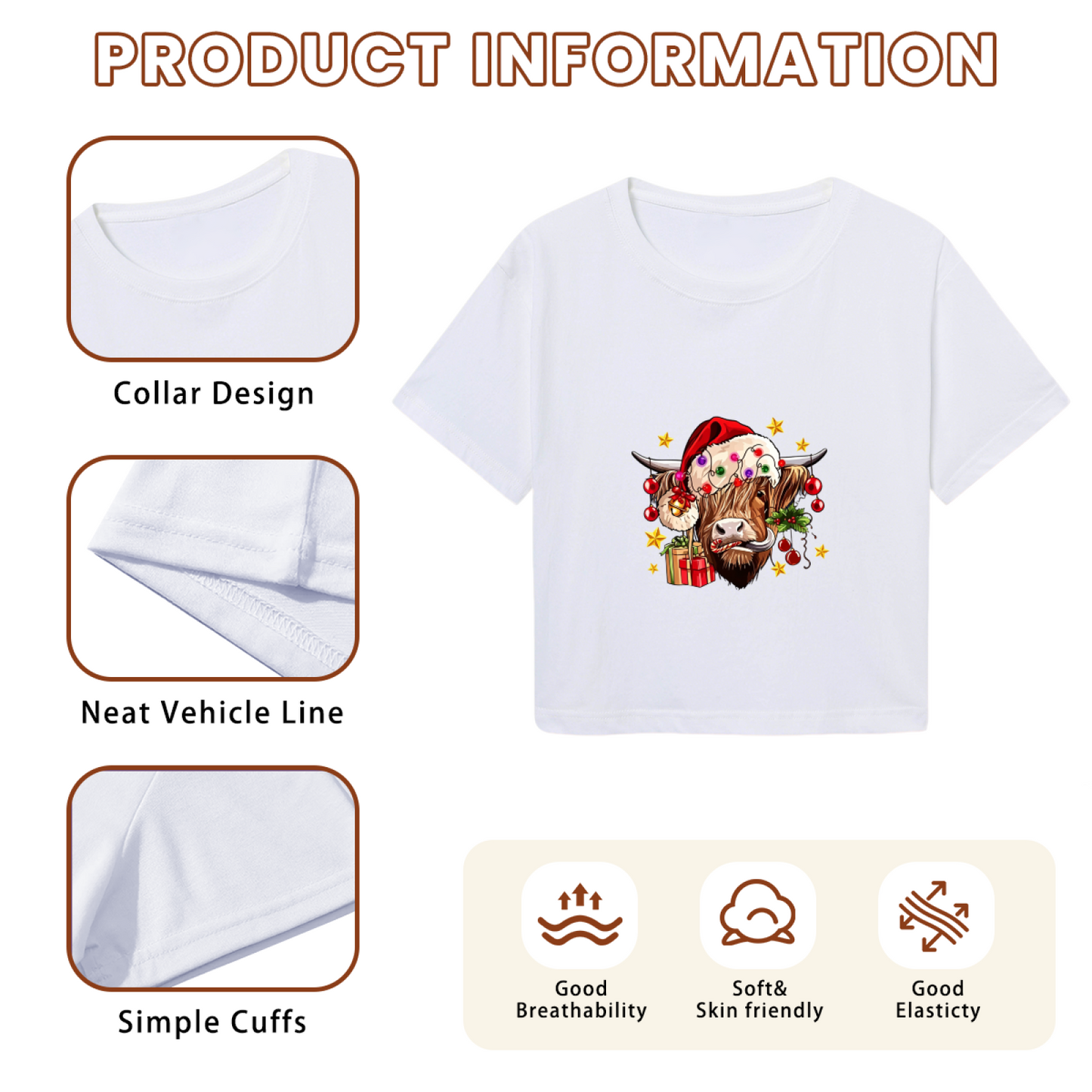 Highland Cow Santa Hat Cute Western Christmas Crop Top