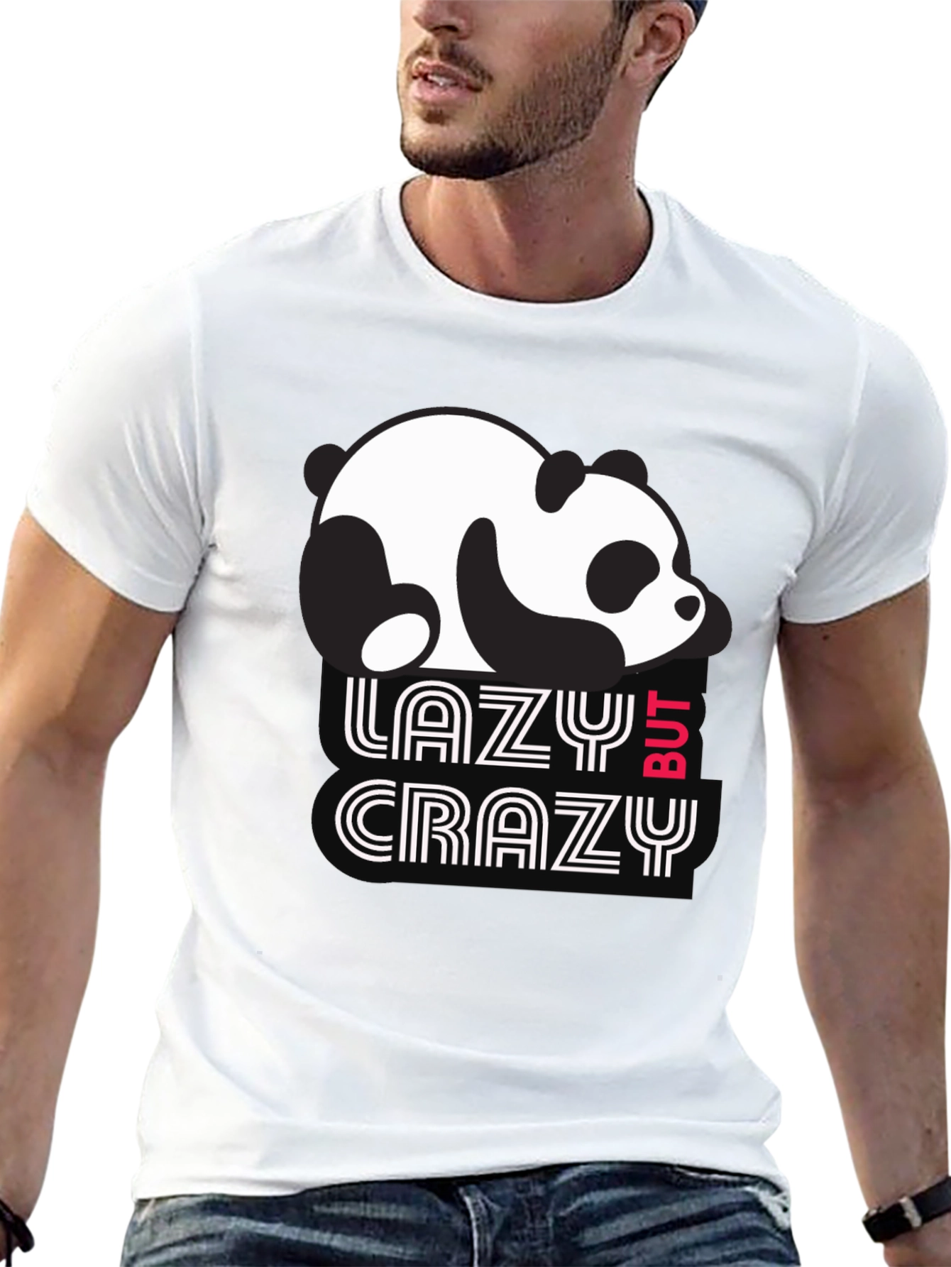 Lazy But Crazy Panda T-Shirt - Black Cotton Tee