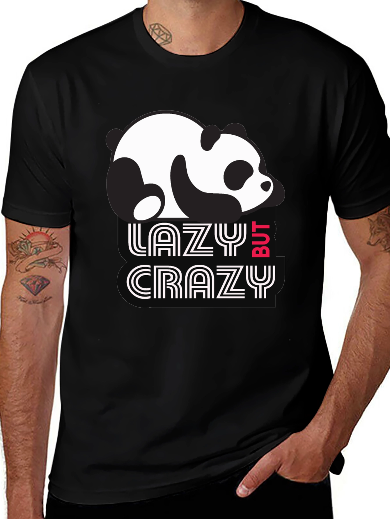 Lazy But Crazy Panda T-Shirt - Black Cotton Tee