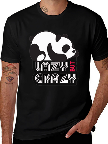 Lazy But Crazy Panda T-Shirt - Black Cotton Tee