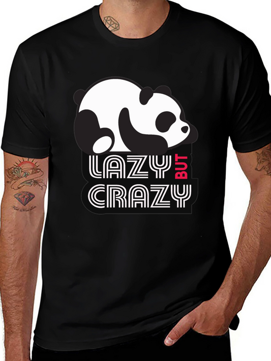 Lazy But Crazy Panda T-Shirt - Black Cotton Tee