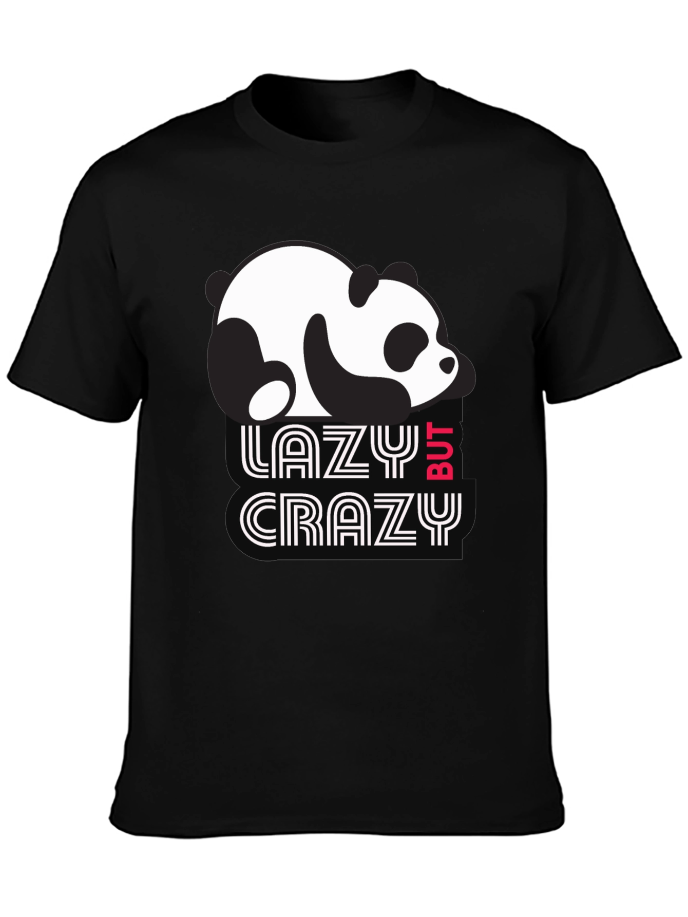 Lazy But Crazy Panda T-Shirt - Black Cotton Tee