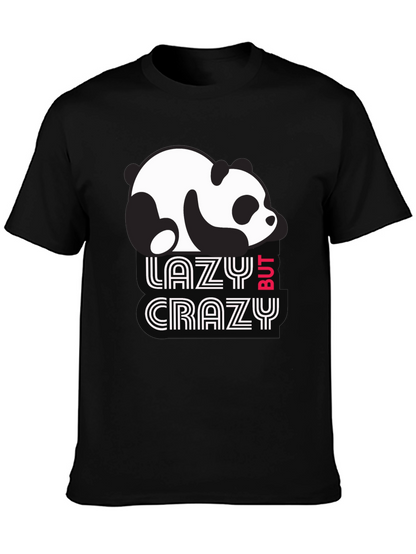 Lazy But Crazy Panda T-Shirt - Black Cotton Tee