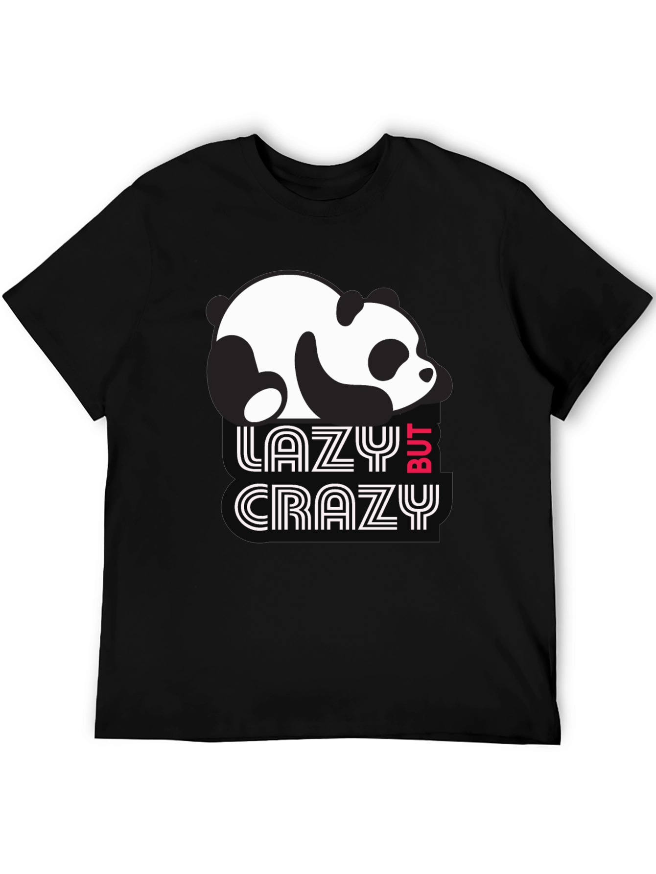 Lazy But Crazy Panda T-Shirt - Black Cotton Tee