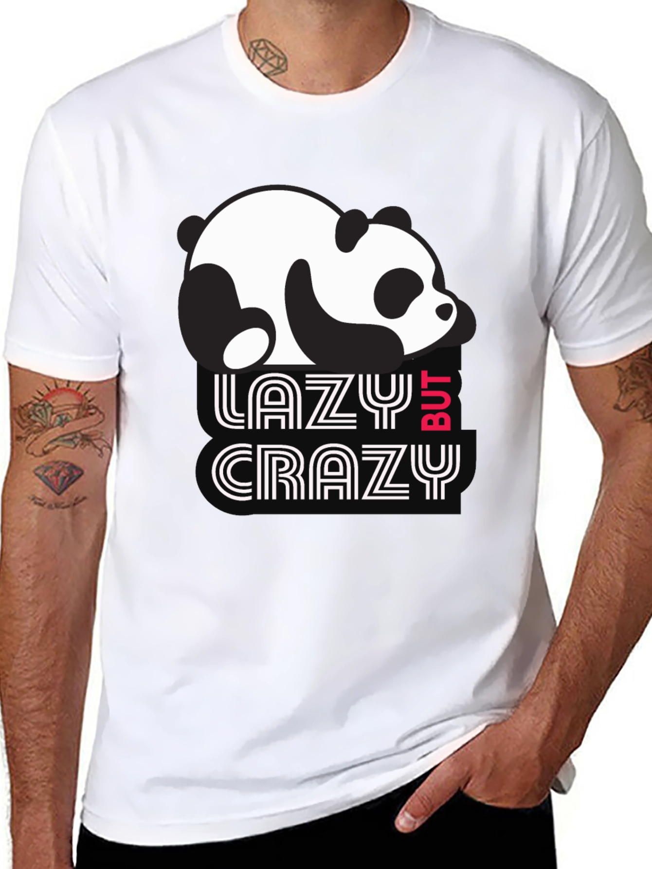 Lazy But Crazy Panda T-Shirt - Black Cotton Tee