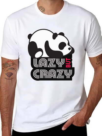 Lazy But Crazy Panda T-Shirt - Black Cotton Tee