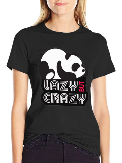 Lazy But Crazy Panda T-Shirt - Black Cotton Tee