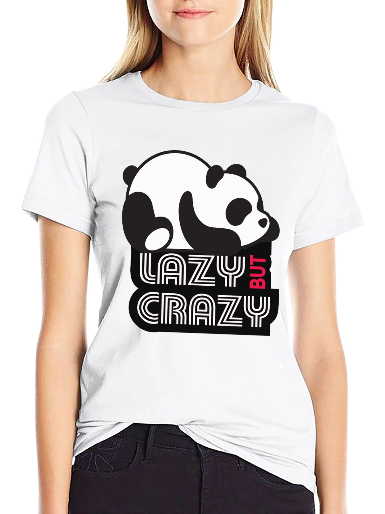 Lazy But Crazy Panda T-Shirt - Black Cotton Tee