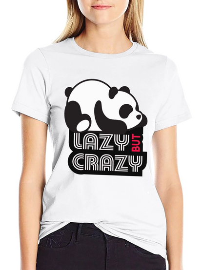Lazy But Crazy Panda T-Shirt - Black Cotton Tee