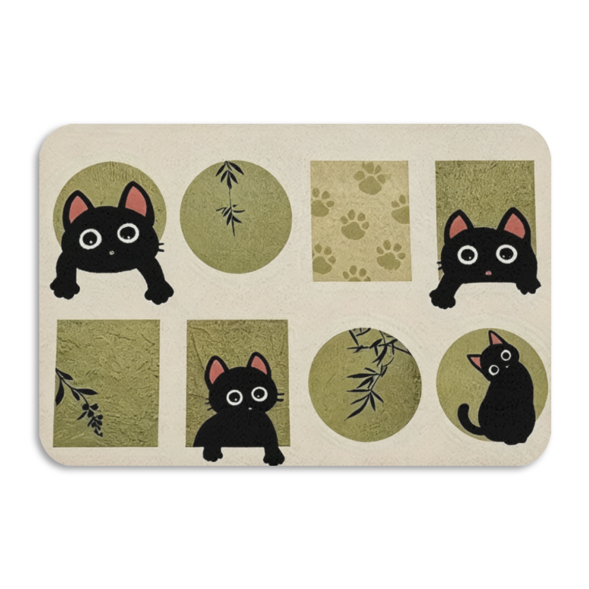 Chinese Style Black Cat Bamboo£üCute Black Cat With Bamboo Chinese Art Diatomite Mat, Non?Slip Quick?Dry Bathroom Decor Rug