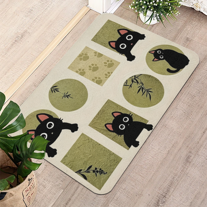 Chinese Style Black Cat Bamboo£üCute Black Cat With Bamboo Chinese Art Diatomite Mat, Non?Slip Quick?Dry Bathroom Decor Rug