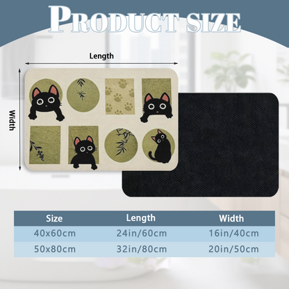 Chinese Style Black Cat Bamboo£üCute Black Cat With Bamboo Chinese Art Diatomite Mat, Non?Slip Quick?Dry Bathroom Decor Rug