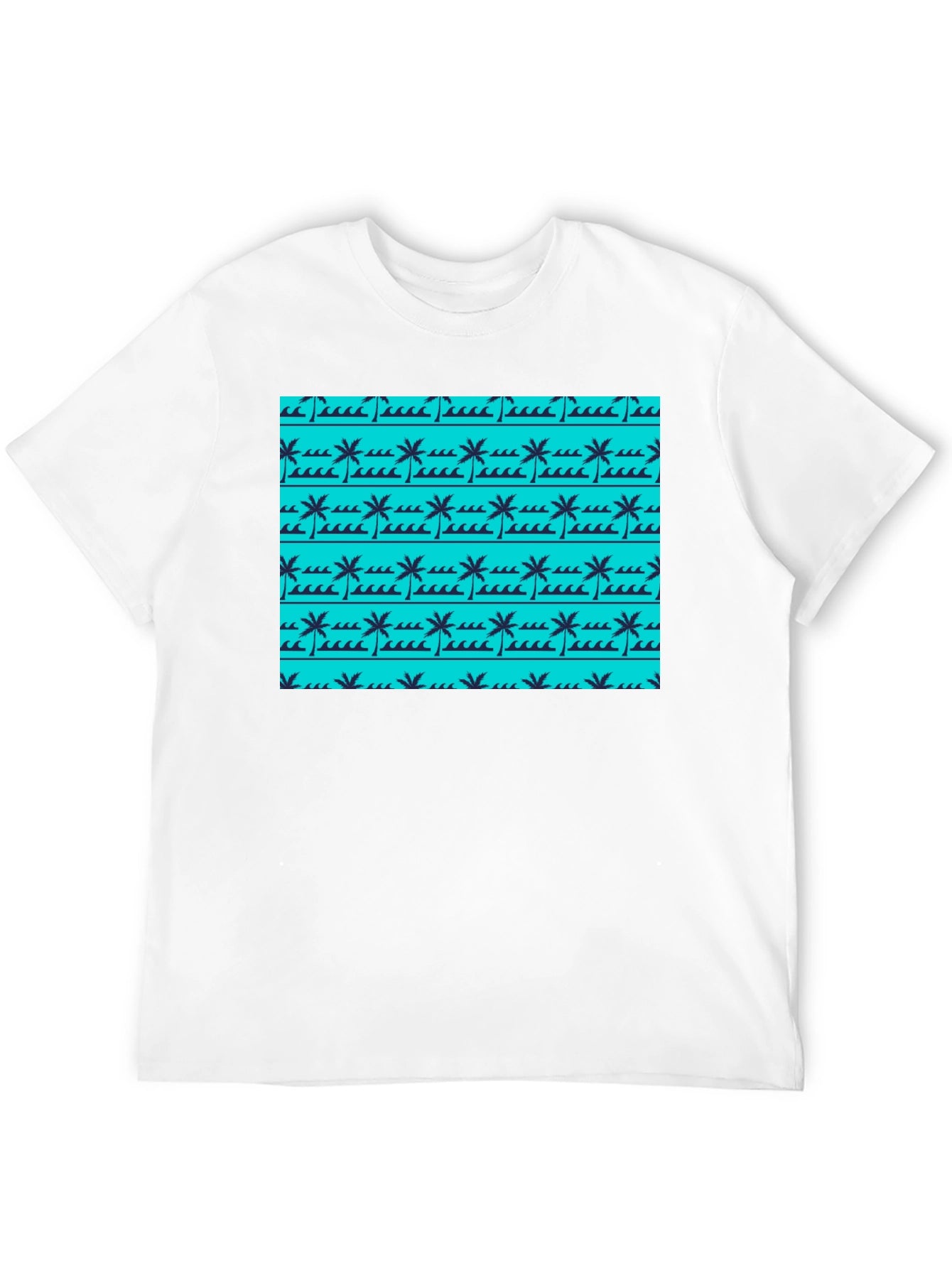 Tropical Palm Wave Pattern Black Tee