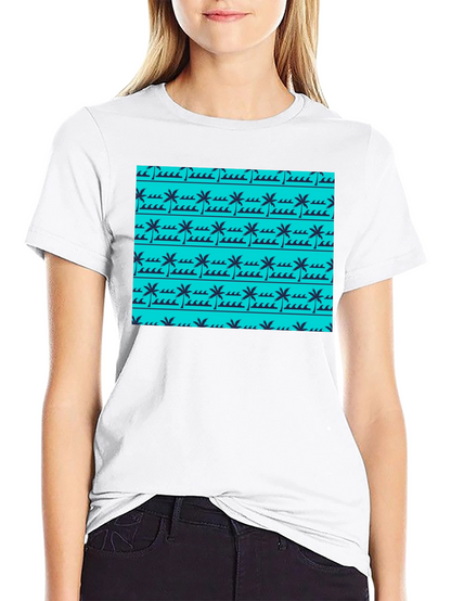 Tropical Palm Wave Pattern Black Tee