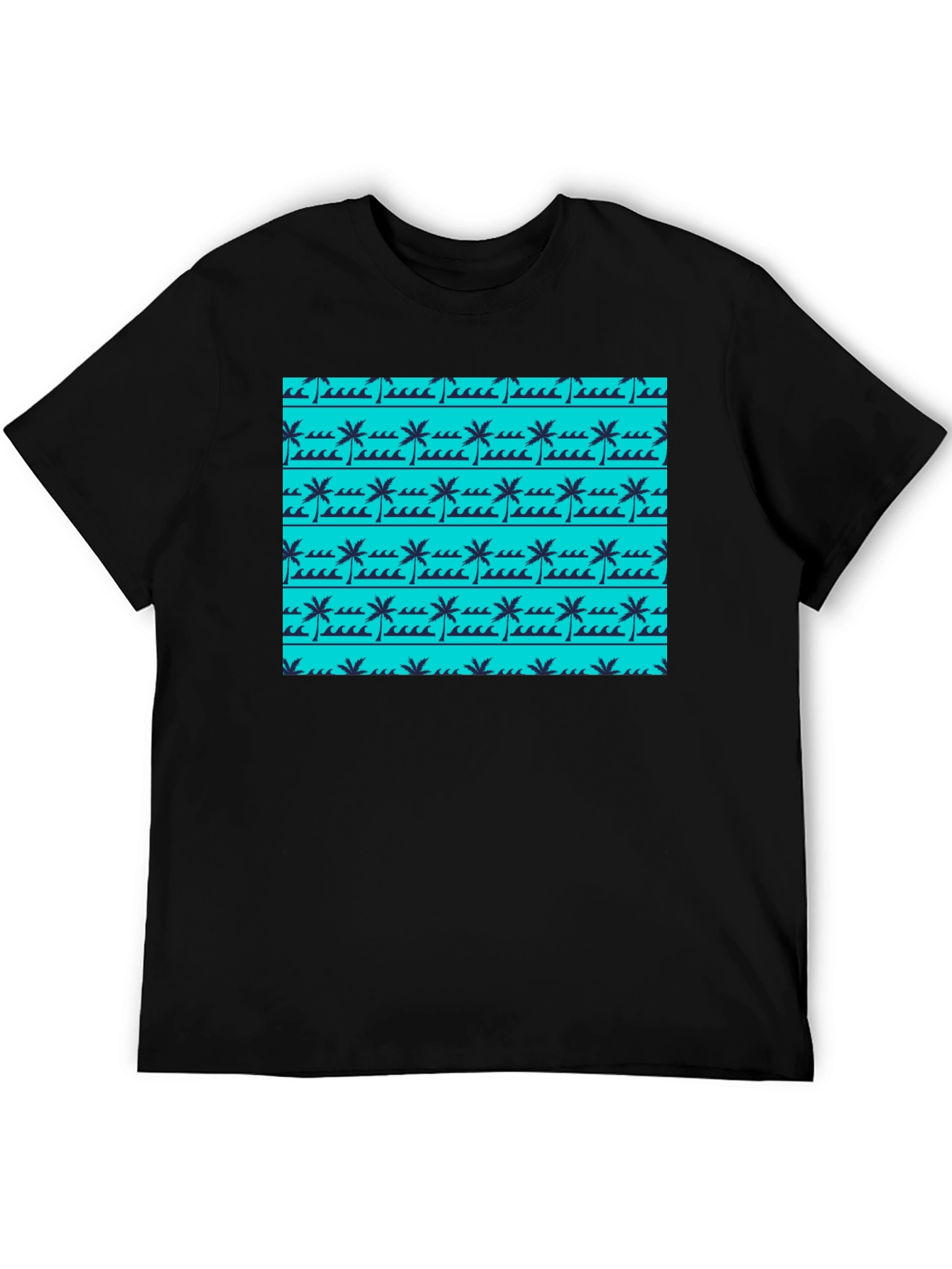 Tropical Palm Wave Pattern Black Tee