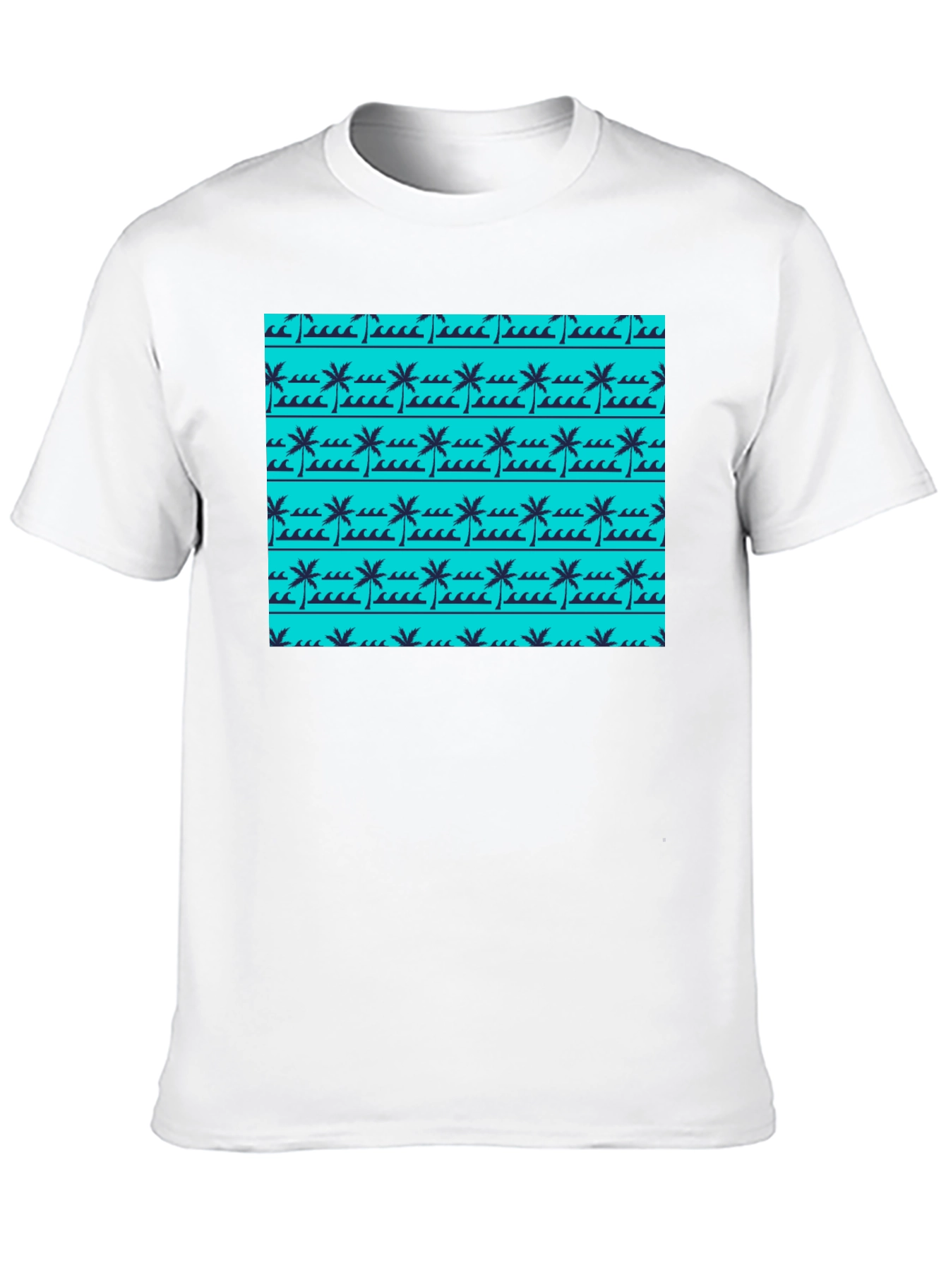 Tropical Palm Wave Pattern Black Tee
