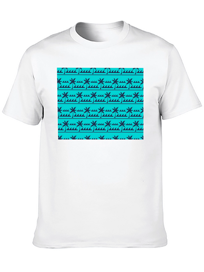 Tropical Palm Wave Pattern Black Tee