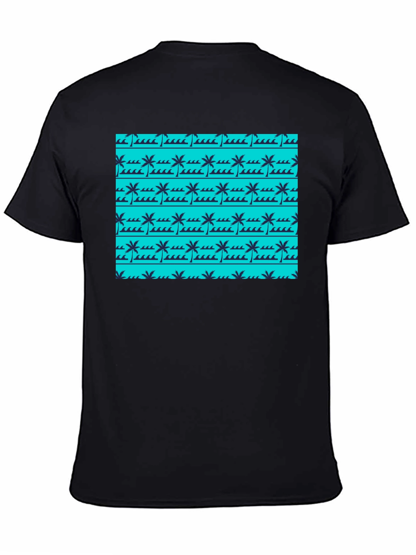 Tropical Palm Wave Pattern Black Tee