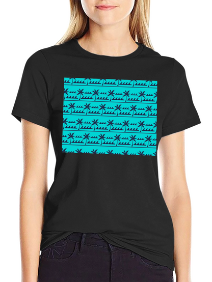 Tropical Palm Wave Pattern Black Tee