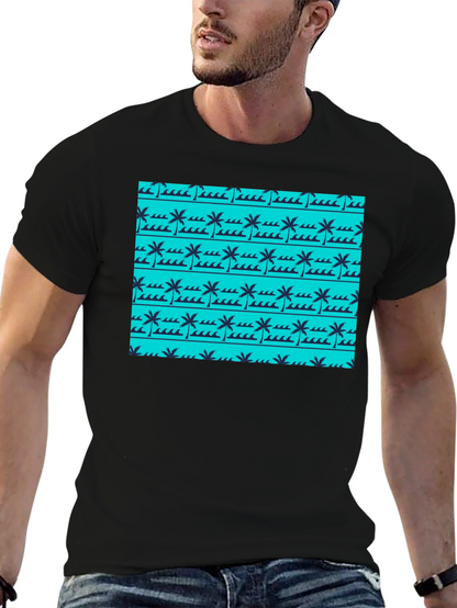 Tropical Palm Wave Pattern Black Tee