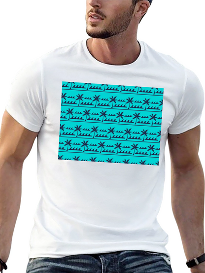 Tropical Palm Wave Pattern Black Tee