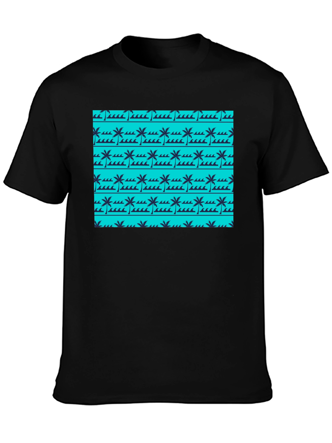 Tropical Palm Wave Pattern Black Tee