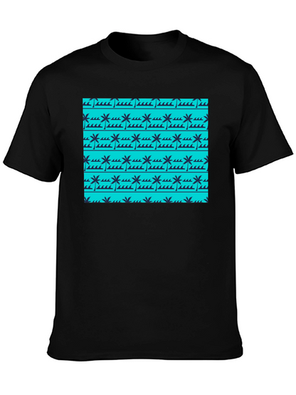 Tropical Palm Wave Pattern Black Tee