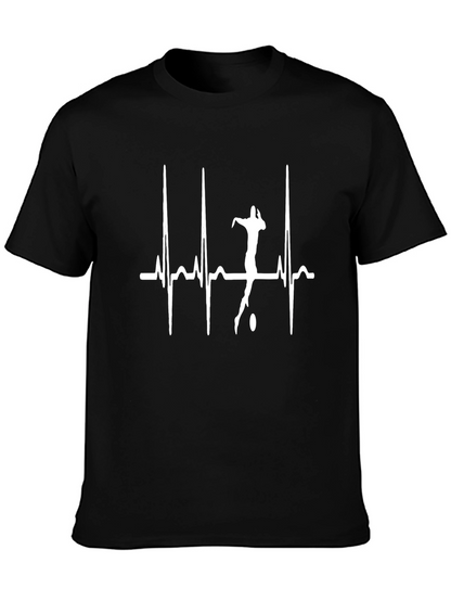 Rugby Heartbeat T-Shirt - Black Cotton Tee