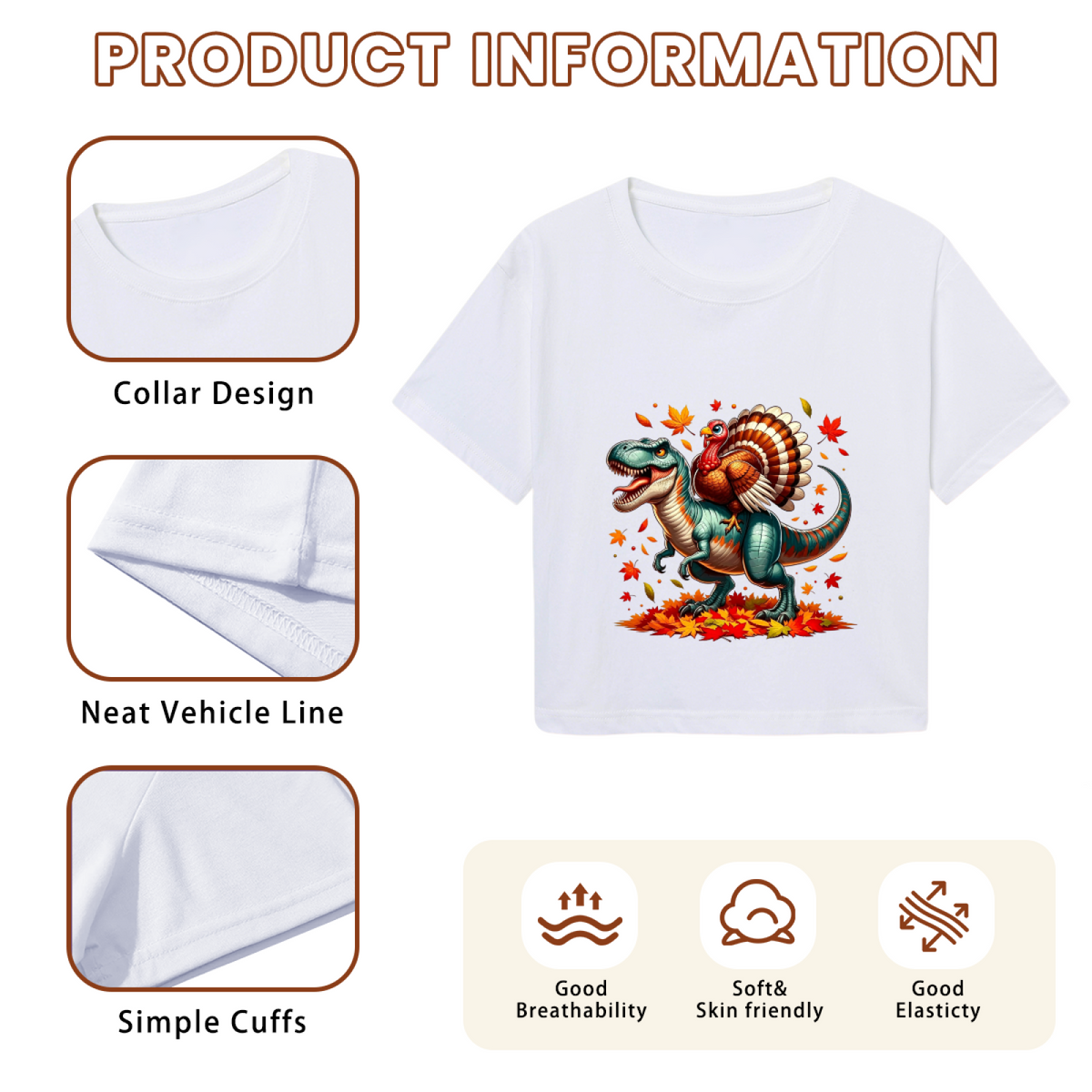T?Rex Dinosaur With Turkey On Back Thanksgiving Crop Top