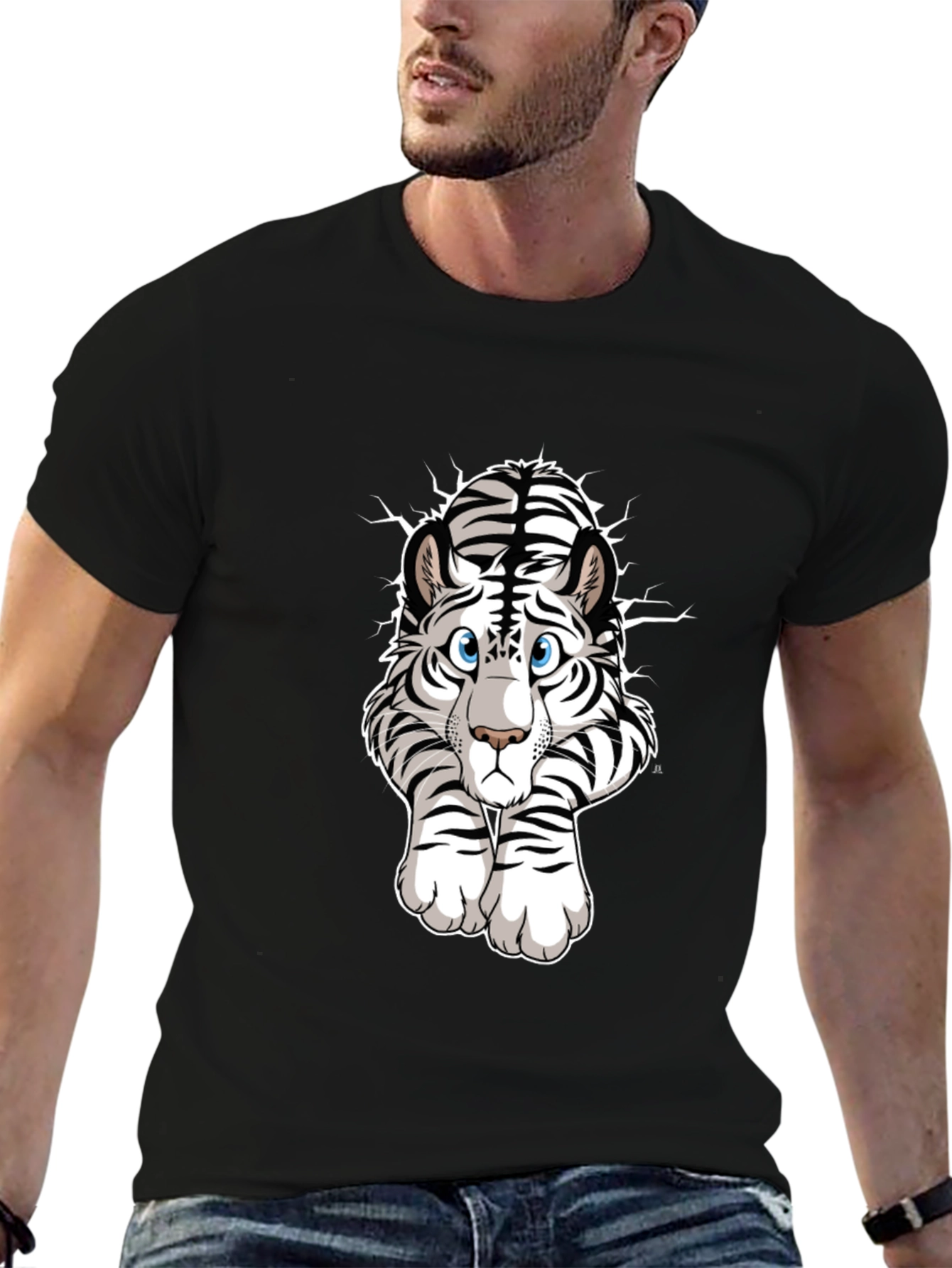 White Tiger Graphic Tee - Mens Black T-Shirt