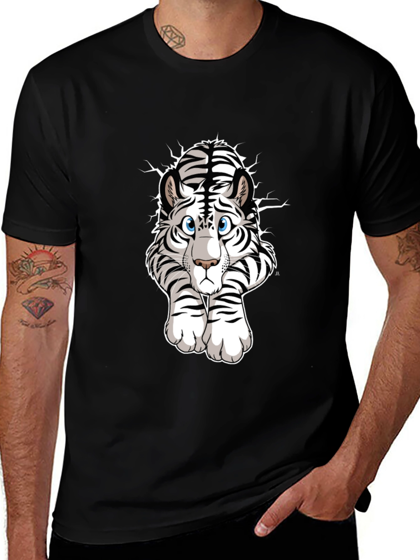 White Tiger Graphic Tee - Mens Black T-Shirt