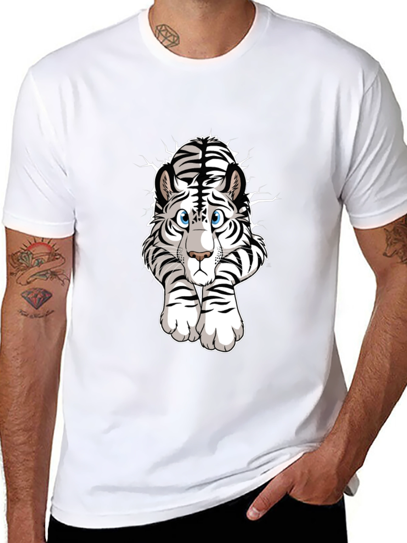 White Tiger Graphic Tee - Mens Black T-Shirt