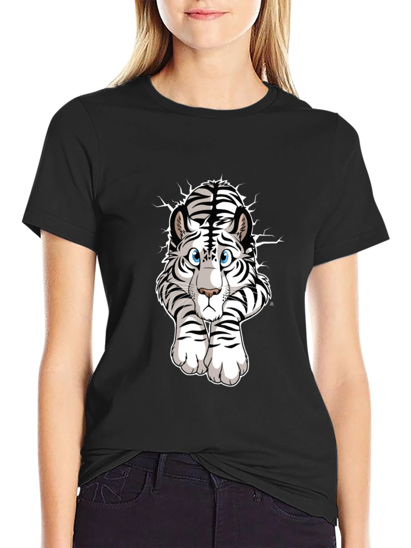 White Tiger Graphic Tee - Mens Black T-Shirt