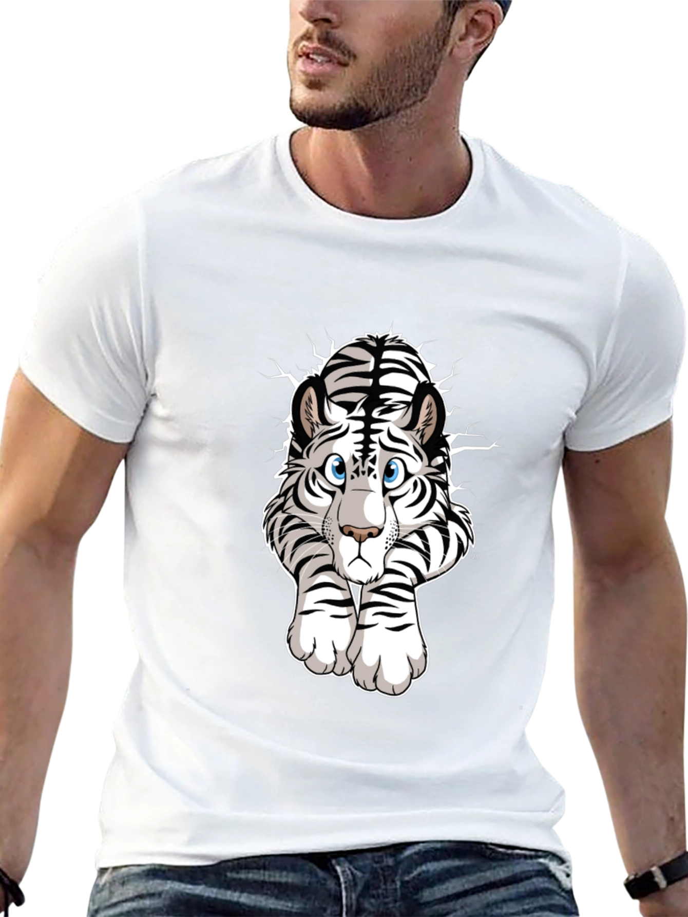 White Tiger Graphic Tee - Mens Black T-Shirt
