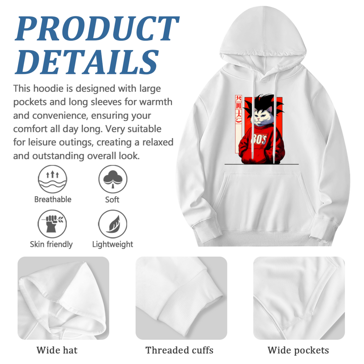 Stylish Pullover Hoodie - Cat Lover Design