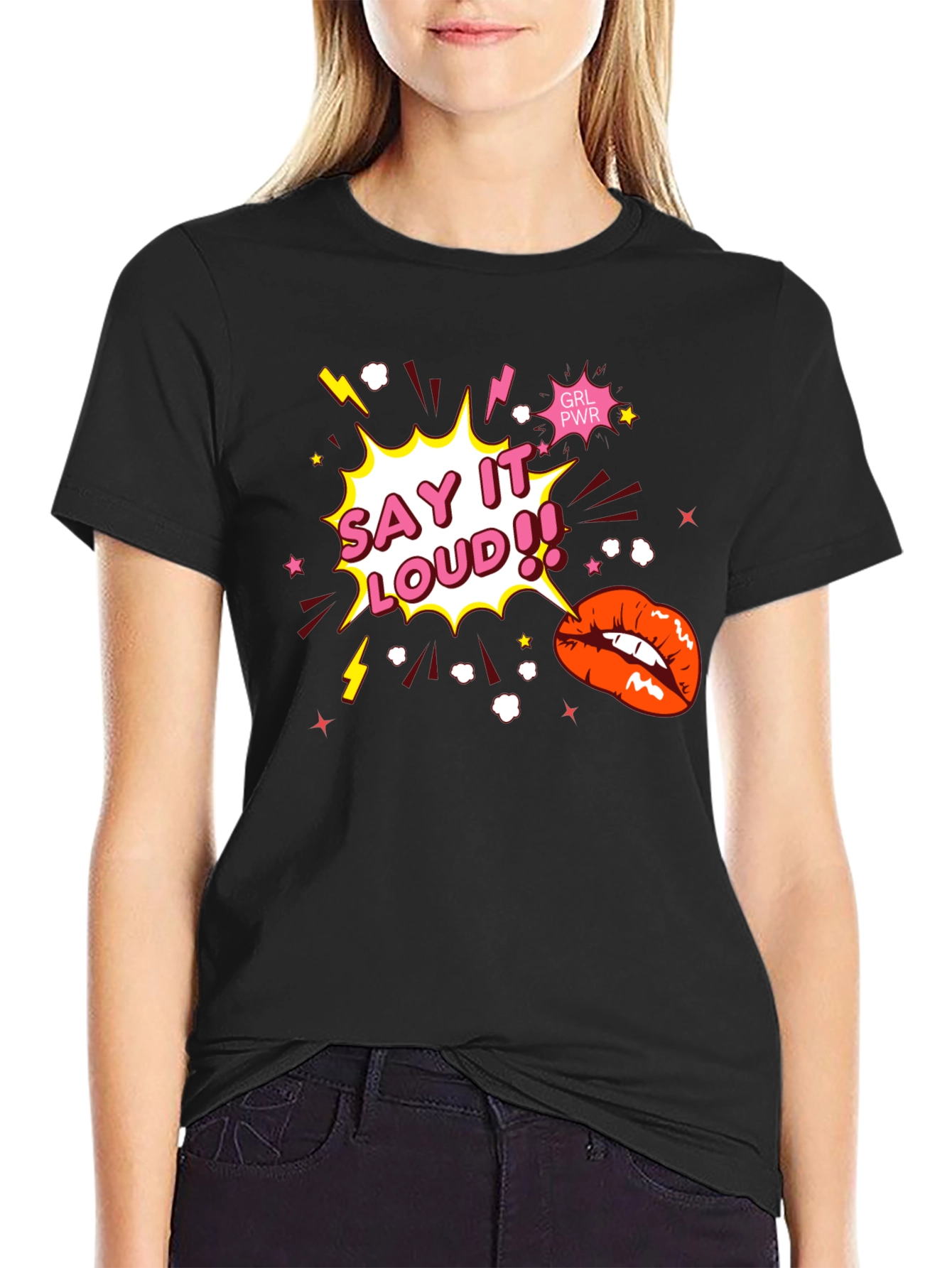 Say It Loud! Graphic Print Black T-Shirt