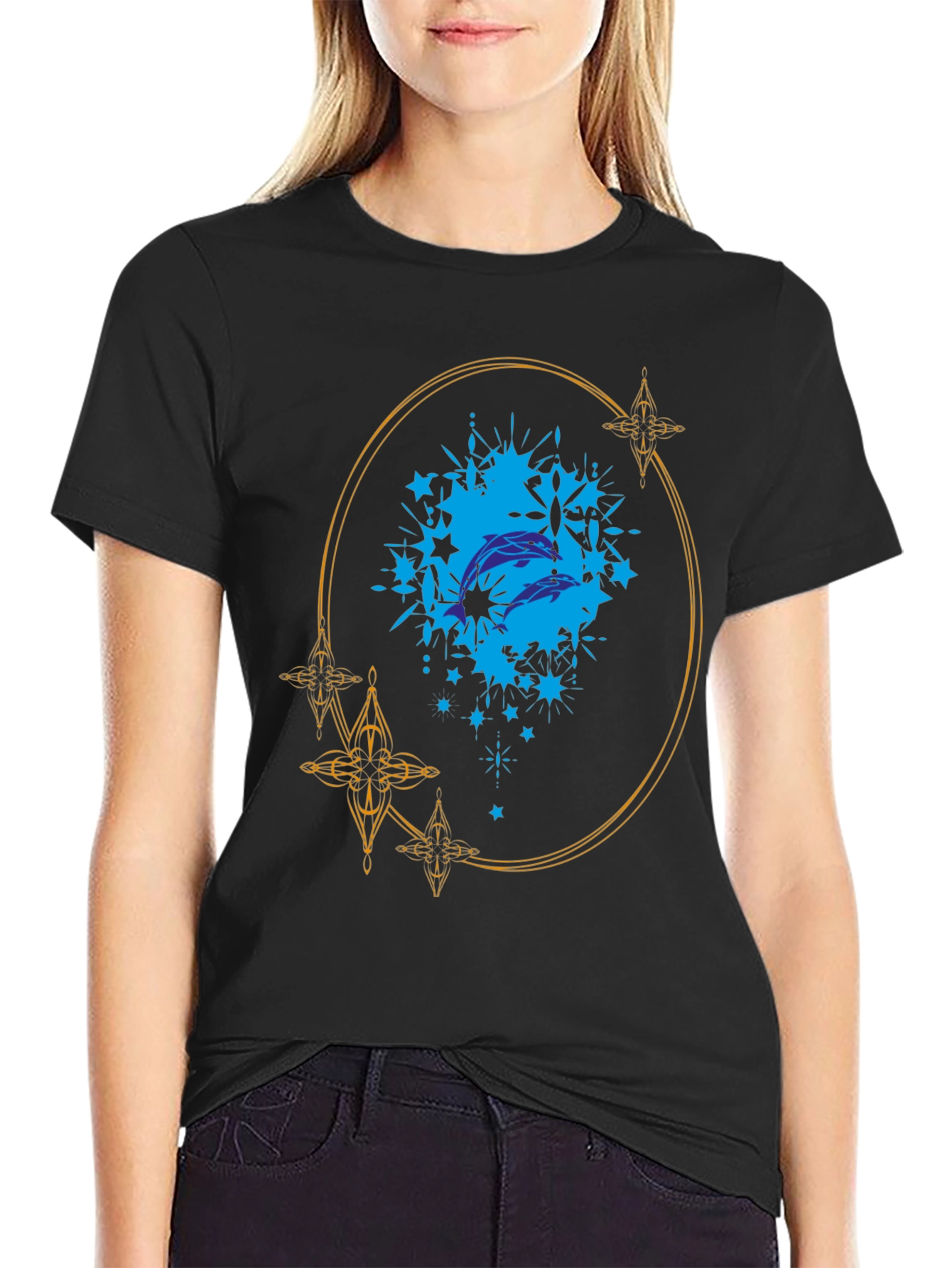 Dolphin Splash Graphic Black T-Shirt