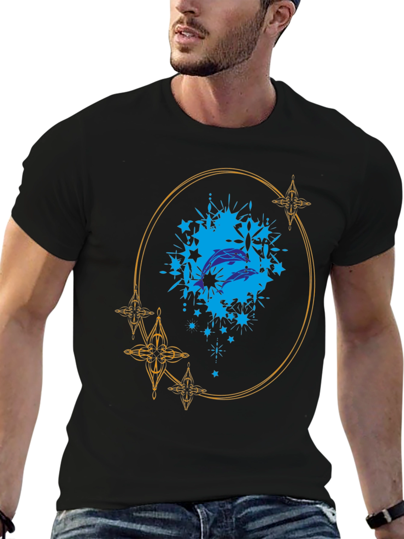 Dolphin Splash Graphic Black T-Shirt