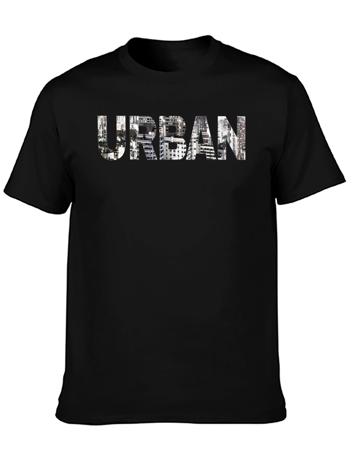 Urban Cityscape Graphic Print Black T-Shirt