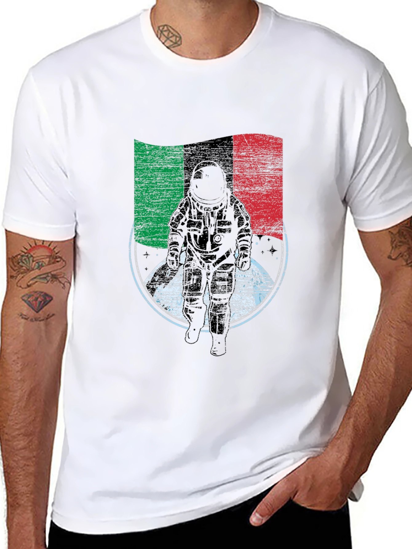 Astronaut Italian Flag T-Shirt - Space Exploration Tee