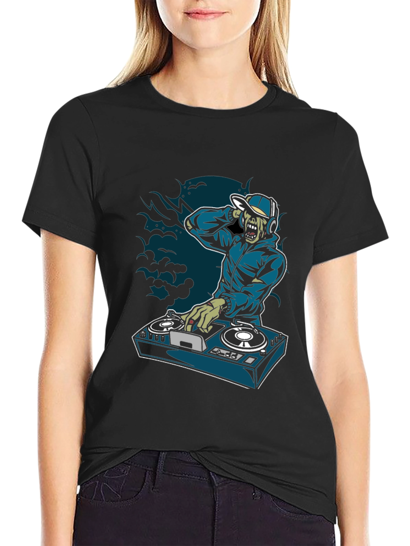 Zombie DJ Graphic T-Shirt - Turntable Design