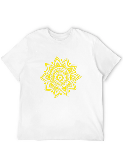 Mens Black T-Shirt with Yellow Mandala Design